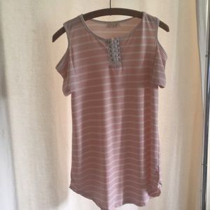 Light pink striped off the shoulder dress